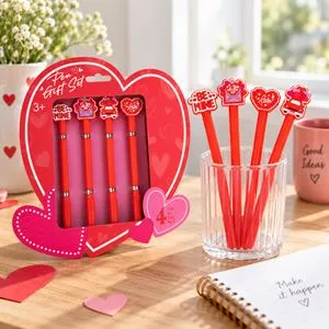 Set 4 Pixuri Rosii Valentine cu Figurine Decoratiuni Inima
