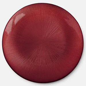Farfurie din sticla rosie cu model radial si glitter, Ø28 cm