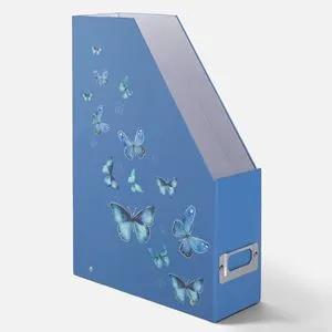 Suport din carton pentru documente, albastru cu fluturi, 23x8x33 cm