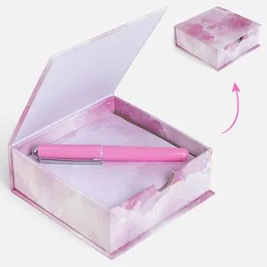 Set Note Adezive Roz Marble cu Pix si Cutie 250 File