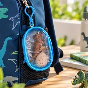 Breloc cu Portofel Transparent Albastru și Figurină Dinozaur cu Ou, 16 cm