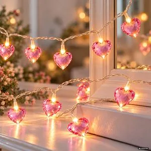 Ghirlanda luminoasa 20 LED-uri inimi roz cald, baterii, decoratiune