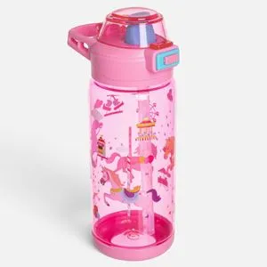 Sticla de apa pentru copii cu pai pop-up si model unicorn, 600 ml