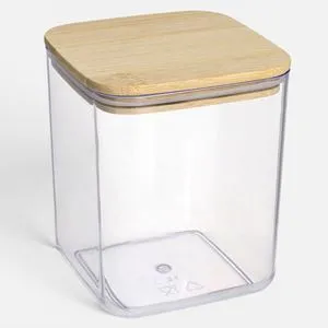 Recipient pentru depozitarea alimentelor din plastic cu capac din bambus