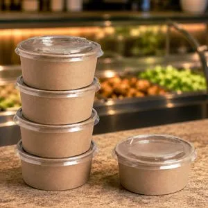 Boluri Rotunde din Hartie Kraft cu Capac Transparent pentru Transportul Alimente