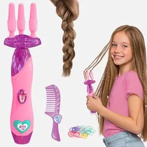 Aparat automat pentru impletit parul cu pieptene si elastice colorate