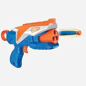 Pistol jucărie cu lanseură săgeți, 4 săgeți incluse, design albastru-portocaliu