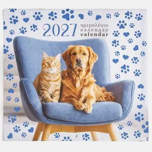 Calendar de perete 2027, tematică pisici, 21 x 22,5 cm