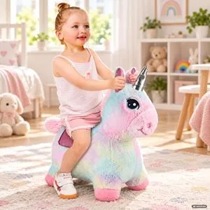 Unicorn de pluș călăribil pentru copii, cu sunete și design pastel