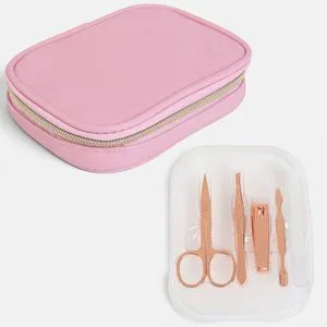 Set Manichiura Premium cu 4 Piese si Portfard Roz