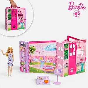 Casa de jucării Barbie - casă de vacanță pliabilă și colorată