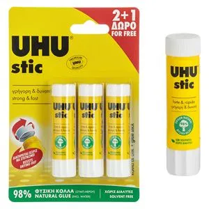 Lipici stick UHU 8.2g - set 3 bucăți (2+1 gratuit)