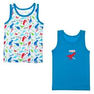 Set Maiouri din Bumbac Alb și Bleu cu Model Dinozaur pentru Copii