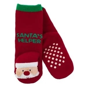 Sosete de Craciun Rosii cu design Santa's Helper și talpă antiderapantă pentru c