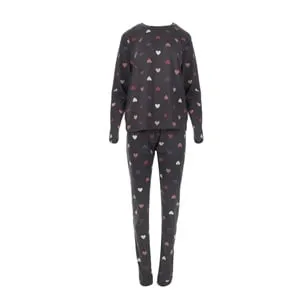 Set Pijama Iarnă Gri cu Inimi Multicolore pentru Femei