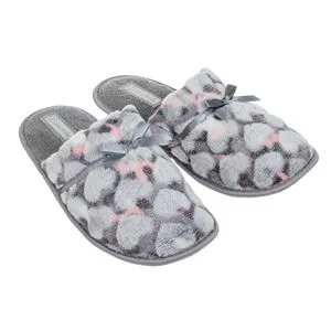 Papuci de Iarnă Feminine cu Blană Artificială Gri și Inimi Reliefate