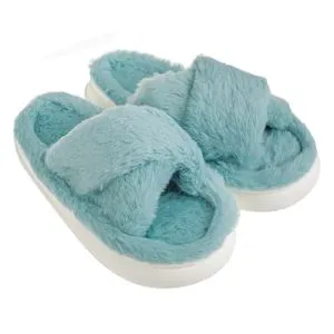 Papuci de iarnă moi din blană artificială bleu pentru femei