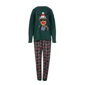 Set Pijama de Craciun Barbati Verde Rosie cu Ren