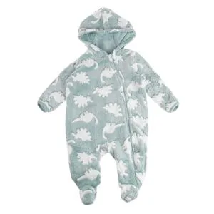 Salopetă Fleece Verde Menta cu Dinozauri pentru Bebeluși