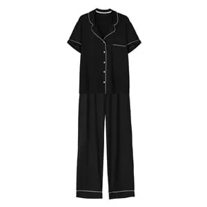 Set Pijama de Vară Neagră cu Margine Albă pentru Femei