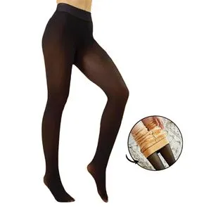 Colanti negri plush cu captuseală de culoare pielei