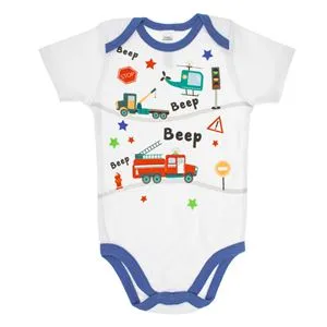 Body Bebelusi Alb Bumbac cu Manecă Scurtă și Detalii Albastre