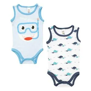 Set Body din bumbac alb cu modele balene și rechin pentru copii - 2 piese