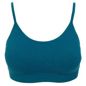 Bustiera Ribbed Seamless Petrol cu Pernute și Bretele Reglabile