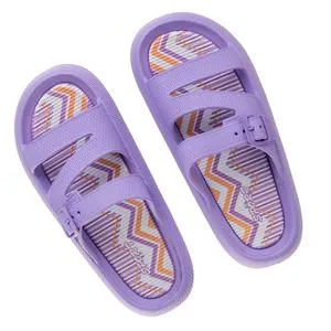 Slapi de plaja cu curea tripla, Lila, Talpa colorata, pentru femei