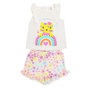 Set de Maiou și Pantaloni Scurți Alb cu Model Floral pentru Bebeluși