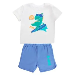 Set de Vară Dinozaur Surfer Albastru pentru Băieți - Tricou și Pantaloni