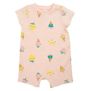 Salopetă Pijama Bumbac Somon cu Imprimeuri Inghetată și Fructe pentru Bebeluși