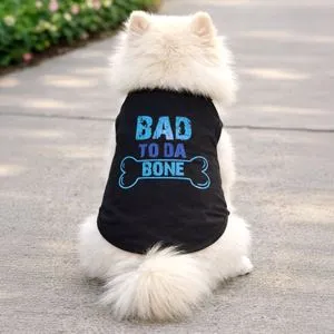 Tricou pentru câini, Negru cu imprimeu Bad to da Bone, 4 mărimi