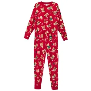 Set Pijama Family Catifelate Rosii cu Model Ursuleti