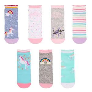 Set de 7 Sosete Scurte Unicorn și Curcubeu pentru Fete