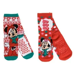 Sosete de Craciun Minnie Mouse pentru Fete cu Imprimeuri și Talpe Anti-slip
