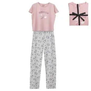 Set Pijama Iarnă Bumbac Roz-Gri Brunch Club – Confort Maxim