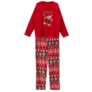 Set Pijama Dama de Craciun Fleece Rosii Verzi cu Model Om de Turta Dulce