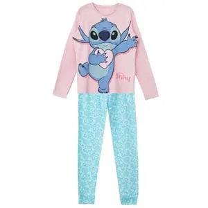 Set Pijama Iarnă Bumbac Roz cu Imprimeu Stitch pentru Femei