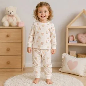 Set Pijamale de Iarnă din Bumbac cu Model Ursuleti pentru Copii
