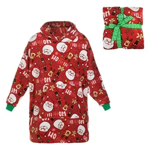 Pijama de Crăciun pentru copii catifelat cu Mos Crăciun și glugă