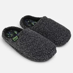 Papuci de casă pentru copii, model boucle antracit, cu design gaming