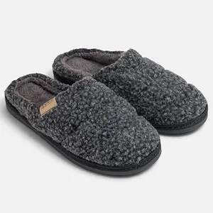 Papuci de casa barbati gri din material bouclé, interior pufos, iarna