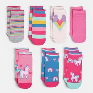Sosete scurte multicolor cu unicorn și modele de rainbow