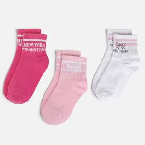Set 3 Perechi Șosete Sport pentru Fete, Albe, Roz și Fucsia