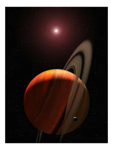 Tablou Canvas cu Planetă și Stele în Nuanțe de Orange, 100 x 100 cm