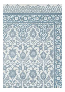 Tablou Canvas cu Broderie Albastră, Motive Floral-Geometrice, 50 x 90 cm