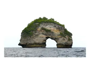 Tablou Canvas, "Arcul de Piatră al Mării Sudice", Stâncă, Arcadă, Ocean, Vegetație, Cer, Apă, Natură, Insulă., 50 x 50 cm