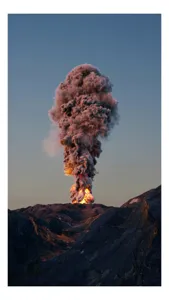 Tablou Canvas, "Eruptia vulcanului la apus", Nor, Erupție, Fum, Vulcan, Cer, Lava, Explozie, Impact, Seară, Peisaj, 70 x 100 cm