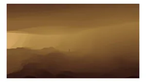 Tablou Canvas, "Solitudinea călătorului în deșertul infinit", Deșert, Solitudine, Siluetă, Ceață, Armonie, Liniște, Monocrom, Văluri, Mister, Peisaj, 50 x 50 cm